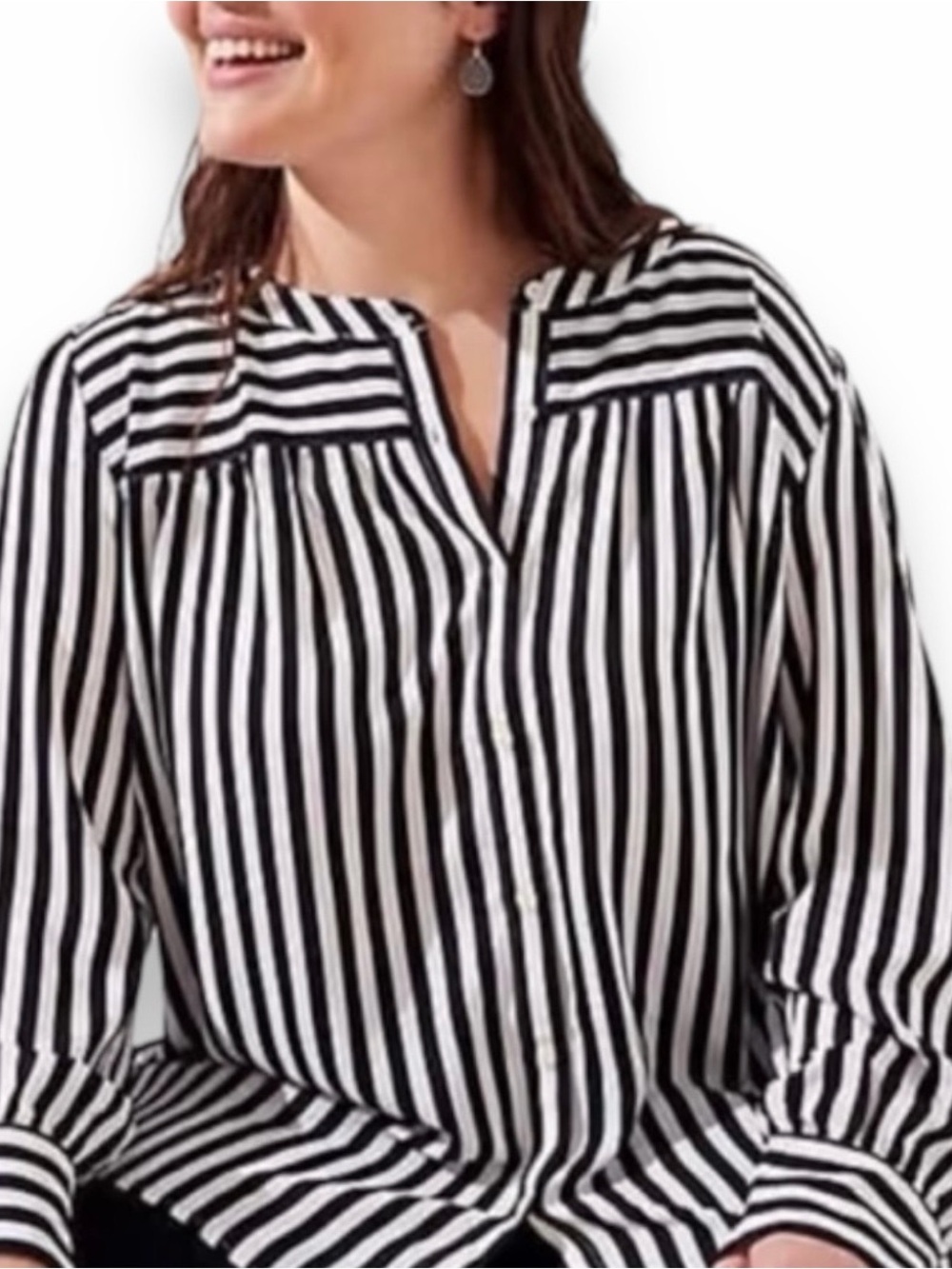 LOFT Black and White Striped Button-Front Blouse